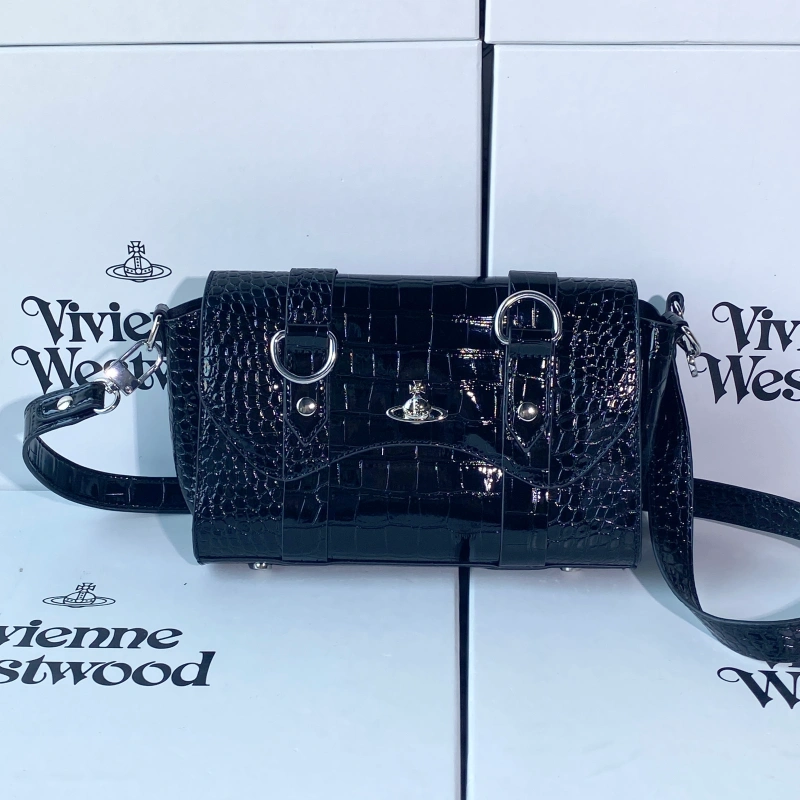 13424149939691000 New black crocodile pattern double ring crossbody bag-box - Image 1