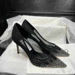Mesh Rhinestone Pointed Toe Shoes-box