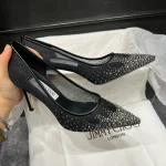 Mesh Rhinestone Pointed Toe Shoes-box - Image 2
