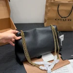 Black and Gold Chain Messenger Bag with Soft Leather Chain-box - Image 3