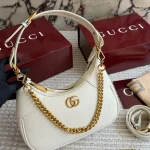 Warm off-white full-grain leather paired with vintage antique gold hardware-box - Image 6