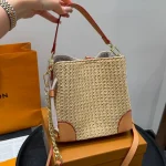 New Woven Raffia Square Bucket Bag-box - Image 7
