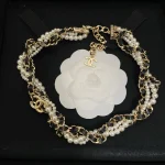 Leather-wrapped chain pearl rope necklace-box