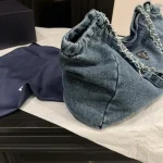 Denim Chain Bag in Washed Blue Distressed Denim-no box - Image 8