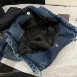 Denim Chain Bag in Washed Blue Distressed Denim-no box - Image 3