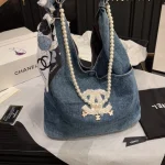 Denim Pearl Tote Bag-nobox