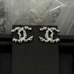 New Chanel-style black and white spliced leopard print silver stud earrings-box - Image 2