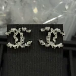 New Chanel-style black and white spliced leopard print silver stud earrings-box - Image 7