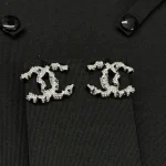 New Chanel-style black and white spliced leopard print silver stud earrings-box
