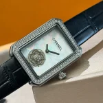 Spinning 6-petal camellia ✨ Modern classic design with an electroplated glass bezel. Unique style with a leather strap. Imported Japanese quartz movement for accurate time-box - Image 2