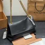 Black and Gold Chain Messenger Bag with Soft Leather Chain-box - Image 12