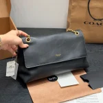 Black and Gold Chain Messenger Bag with Soft Leather Chain-box - Image 5