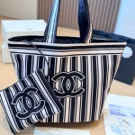 Tote bag style with red and blue contrast stripes, front embroidery, and red leather top handles-no box - Image 12