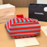 Tote bag style with red and blue contrast stripes, front embroidery, and red leather top handles-no box - Image 6