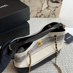 Striped bucket bag. Classic striped canvas with a metal chain-box - Image 9