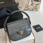 Crocodile-embossed handle chain bag- box - Image 2
