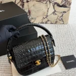 Crocodile-embossed handle chain bag- box - Image 4