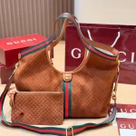 Fabric featuring the iconic green-red-green web stripe, paired with brown leather handles and a detachable shoulder strap-no box - Image 12