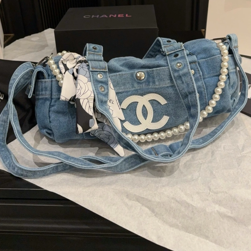 13428496806780200 Denim Pearl Chain Bag-no box - Image 1