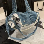 Denim Pearl Chain Bag-no box - Image 5