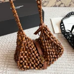 Beaded underarm bag, entirely hand-woven from wooden beads-box