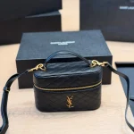 Box bag in black lambskin with gold-tone logo-box - Image 12