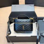 Box bag in black lambskin with gold-tone logo-box