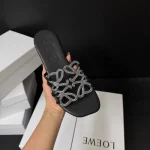 New Summer Limited Hollow-out Rhinestone Flat Slide Sandals-box - Image 2