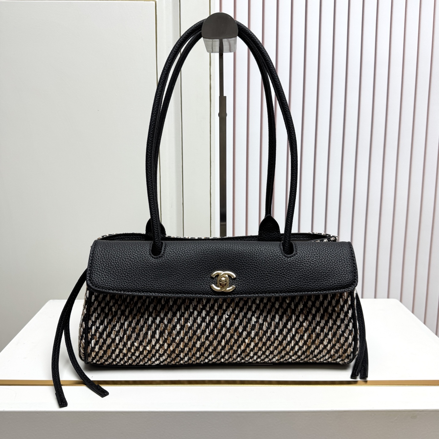 13432024983630038 Chanel 26S Bowling Bag, Tweed/Woven Fabric Caviar Leather - Image 1