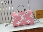 LV Speedy Handbag Large Logo Color‑block Monogram Canvas with Crossbody Strap