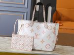 LV Neverfull Monogram Canvas Tote Bag with Detachable Pouch,Pastel Colors - Image 10