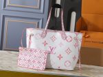 LV Neverfull Monogram Canvas Tote Bag with Detachable Pouch,Pastel Colors