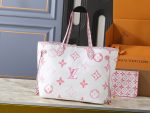 LV Neverfull Monogram Canvas Tote Bag with Detachable Pouch,Pastel Colors - Image 3