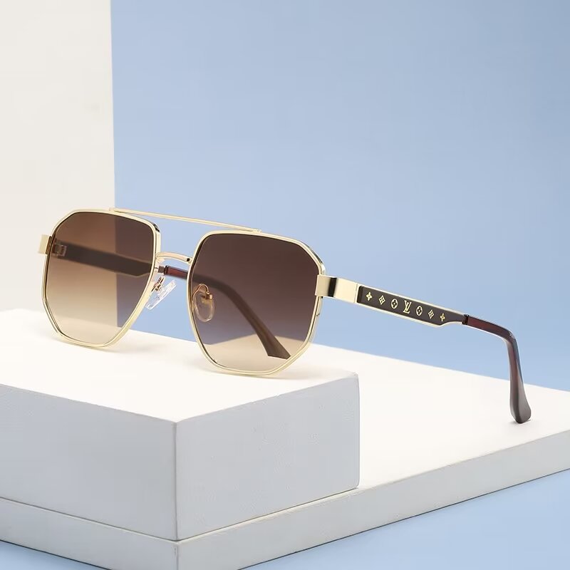 141abc05 LV Gradient Polygonal Sunglasses Print‑Inlay/Hollow‑Carved Metal Frame - Image 1