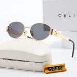 Celine Vintage Fashion Oval Sunglasses,Metal Temples with 3D Logo