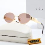 Celine Vintage Fashion Oval Sunglasses,Metal Temples with 3D Logo - Image 7