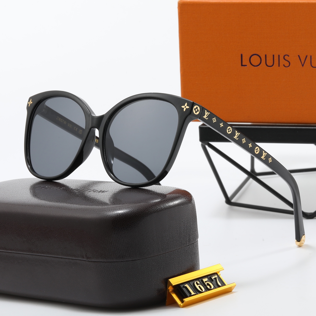 b3eb2aa6 LV Cat‑Eye Large Frame Metal Print Decor Sunglasses - Image 1