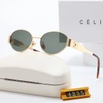 Celine Vintage Fashion Oval Sunglasses,Metal Temples with 3D Logo - Image 4