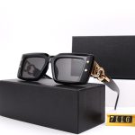 Balmain Vintage Square Thick-Frame Sunglasses with Gold Double-Ring Temple Detail