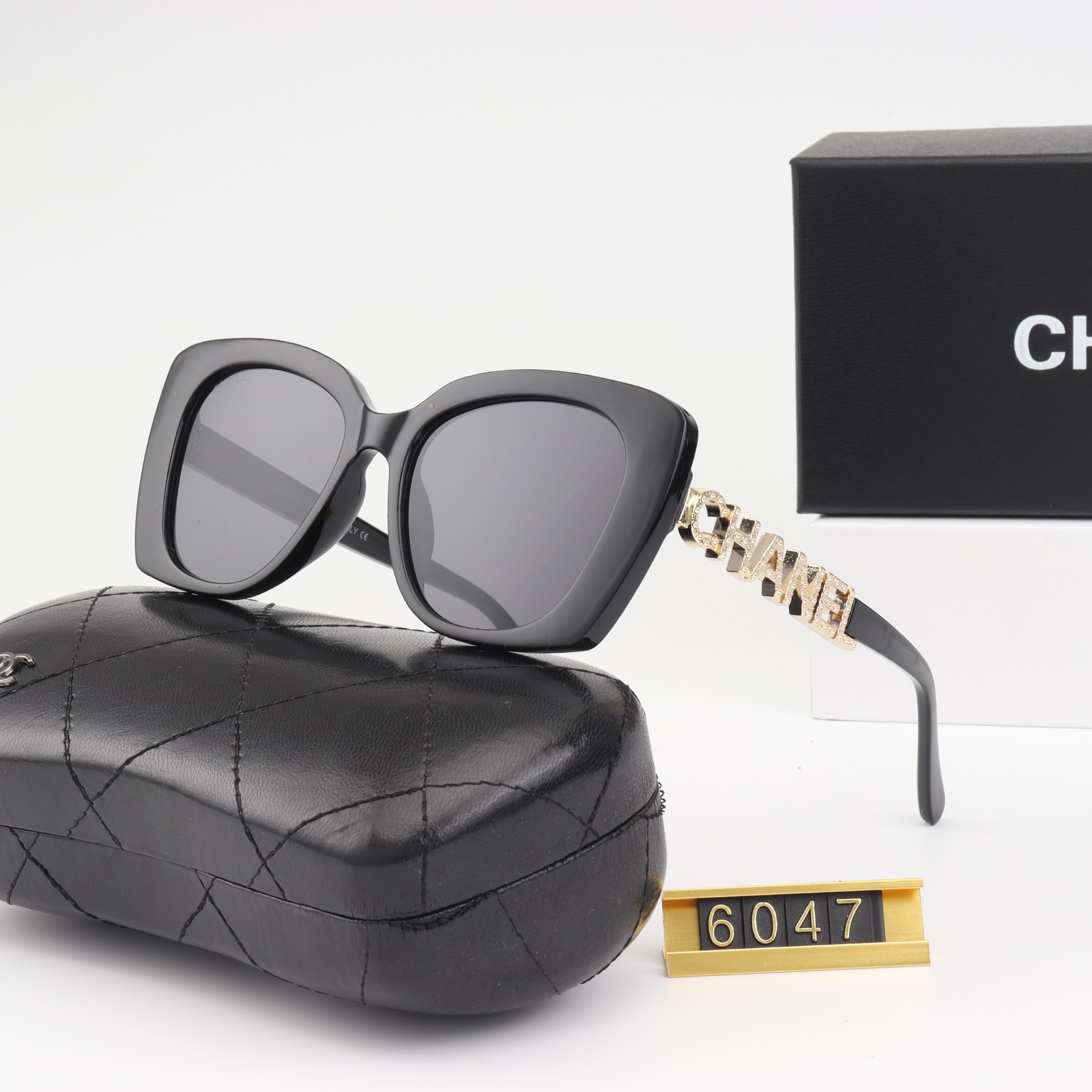 4b60fad2 Chanel Fashion Large‑Frame Sunglasses with Letter‑Decorated / Chain‑Decorated Temples - Image 1