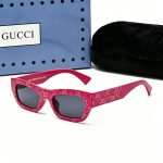 Gucci Wide Temple Sunglasses,Rhinestone Full‑Print Logo Square/3D Metal Logo Temple Polygonal Cat‑Eye