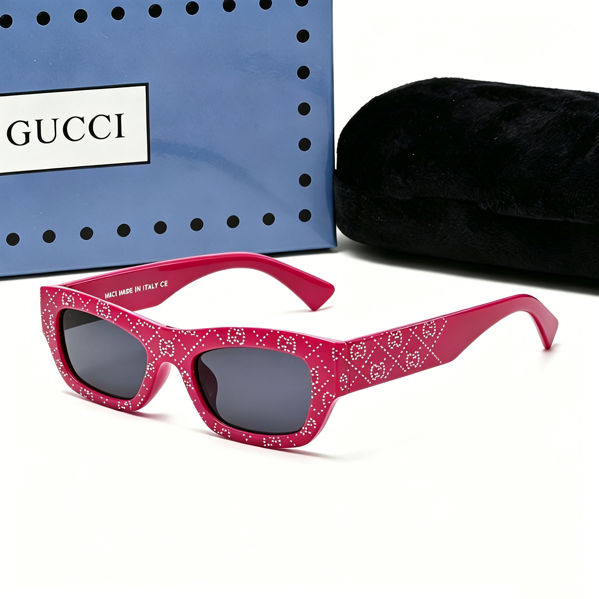 50a95abf Gucci Wide Temple Sunglasses,Rhinestone Full‑Print Logo Square/3D Metal Logo Temple Polygonal Cat‑Eye - Image 1