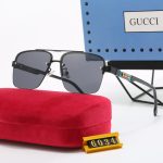 Gucci Webbing Logo Double‑Bridge Half‑Rim Metal Frame Aviator Gradient Sunglasses