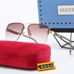 Gucci Webbing Logo Double‑Bridge Half‑Rim Metal Frame Aviator Gradient Sunglasses - Image 4