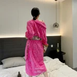 Versace Pink Embossed Logo Jacquard Bathrobe, Luxury Terry Cloth Long Sleeve Robe with Baroque Print Belt - Image 9