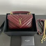 YSL Mini College Burgundy Quilted Envelope Bag, Mini Leather Chain Shoulder Bag