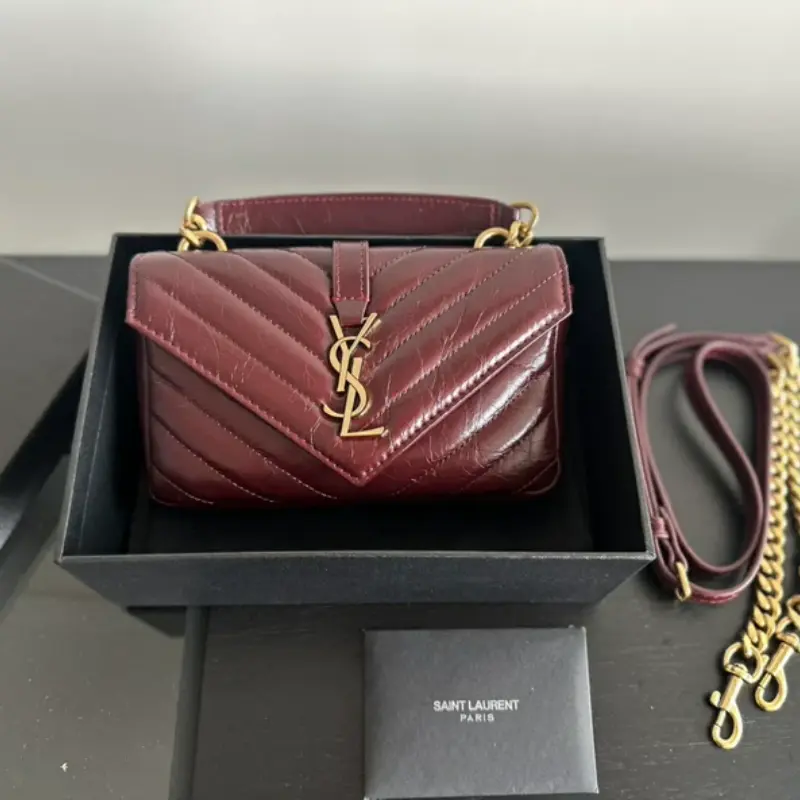 O1CN014qt4d2un3aH2CxeK_!!4611686018427383875-0-xy_item.jpg_790x10000Q90.jpg_ YSL Mini College Burgundy Quilted Envelope Bag, Mini Leather Chain Shoulder Bag - Image 1