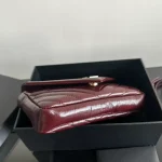 YSL Mini College Burgundy Quilted Envelope Bag, Mini Leather Chain Shoulder Bag - Image 4