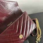 YSL Mini College Burgundy Quilted Envelope Bag, Mini Leather Chain Shoulder Bag - Image 2