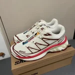 Salomon XT-6 in White&Red&Brown Color-block, unisex design, ideal for trail running and daily casual wear.
